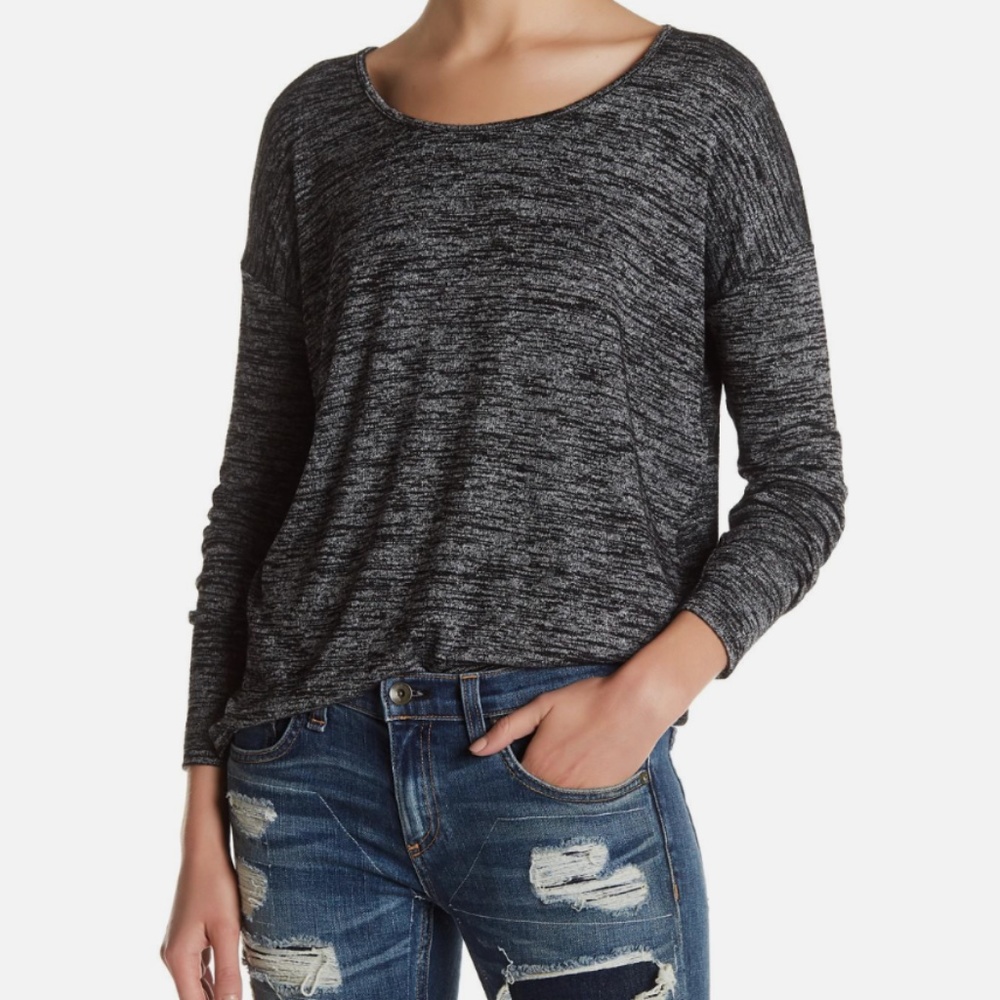 RAG & BONE JEAN BLACK HEATHER MIA LONG SLEEVE OPEN BACK SOFT TOP TEE